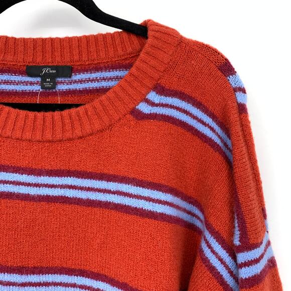 J.Crew Fuzzy Striped Knit Pullover Sweater Womens Size M Red Orange Blue NEW - Picture 3 of 7